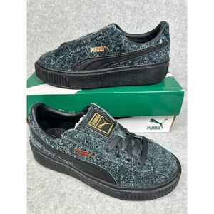 Puma Suede Platform Elemental Casual Sneakers Black Gold Women's Size 6